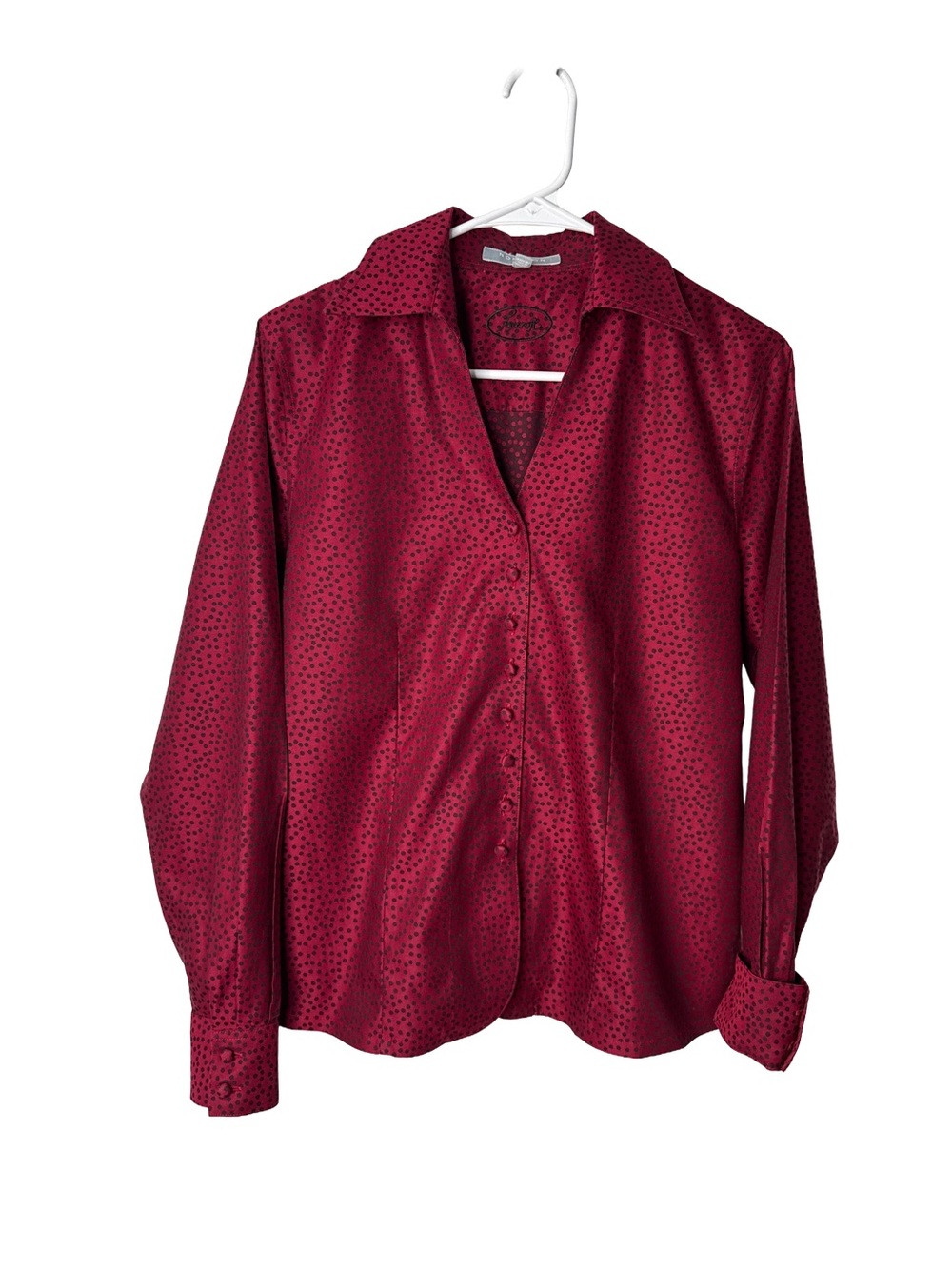 FOXCROFT Non-Iron Fitted Women’s Red & Black Polka Dots Button-Down Blouse